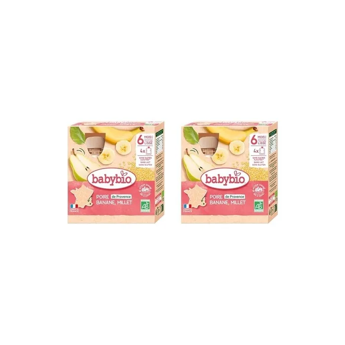 Babybio Fruit Pouches Provencal Pear, Banana, Millet 90g - Pack of 4