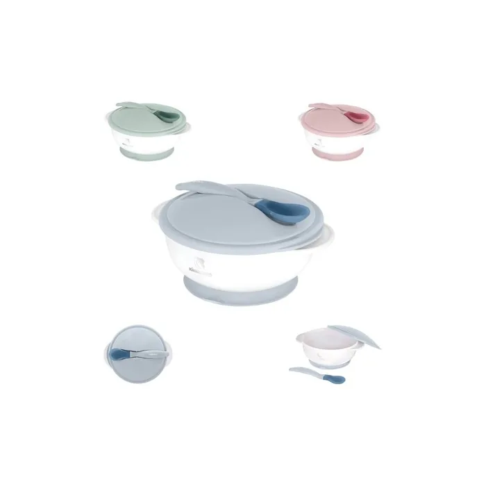 Kikkaboo Baby Food Bowl 250ml Spoon with Heat Sensor Warming Bowl Lid Blue