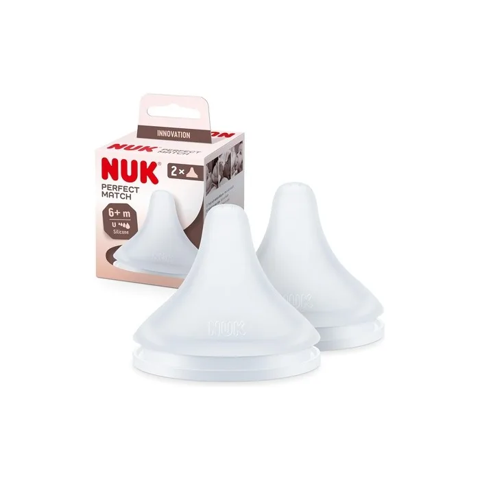 NUK Perfect Match Baby Bottle Teats for 6+ Months Adapts to Baby's Palate Anti Colic Vent BPA-Free Universal Silicone Teat for Bottles 2 Count