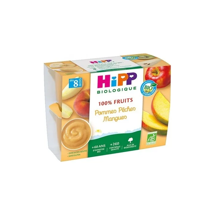 Hipp 100% Fruit Apple Peach Mango Organic Baby Food 4 Jars