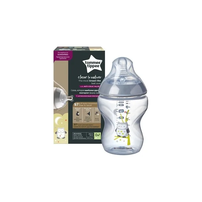 Closer To Nature Baby Bottle With Silicone Nipple 0m+ Owl 260ml
