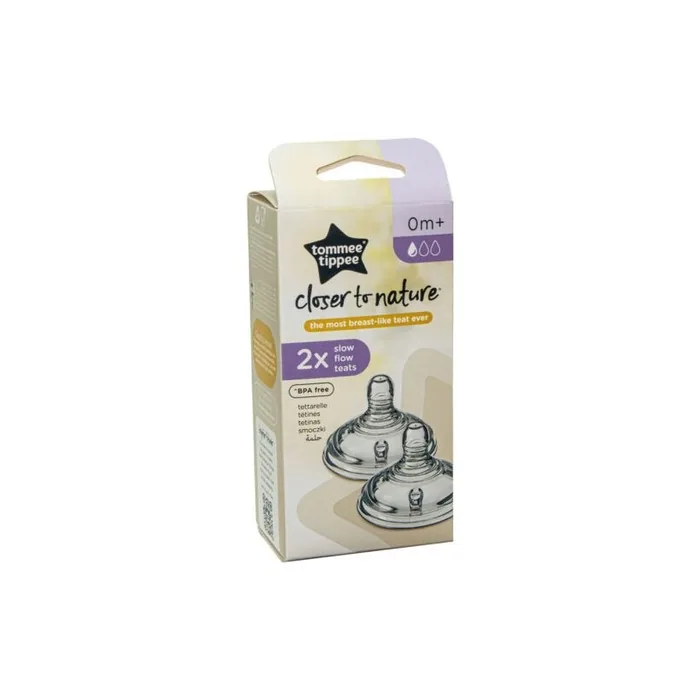 Tommee Tippee Closer To Nature Baby Bottle Teats Anti-Colic Slow Flow 2-Pack 0m