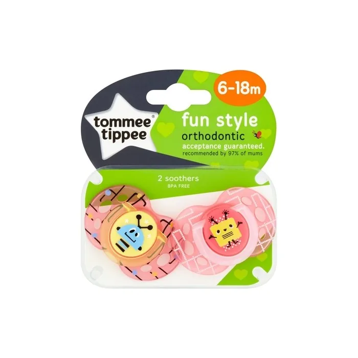 Tommee Tippee Fun Style Soothers Symmetrical Orthodontic Design BPA-Free Silicone 6-18m
