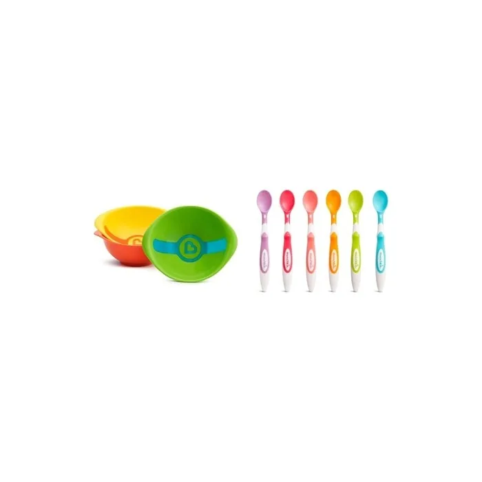 Munchkin White Hot Toddler Bowls with Colour Strip & Soft Tip Infant Spoons