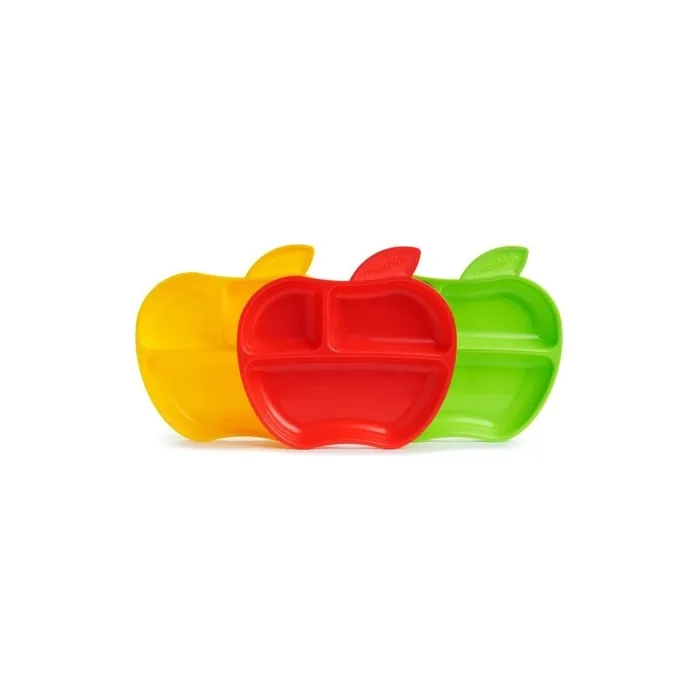 Munchkin Lil' Apple Kids Divided Plates with Compartments BPA Free Baby Weaning Plates for Kids 6 Months and Over - Pack of 3