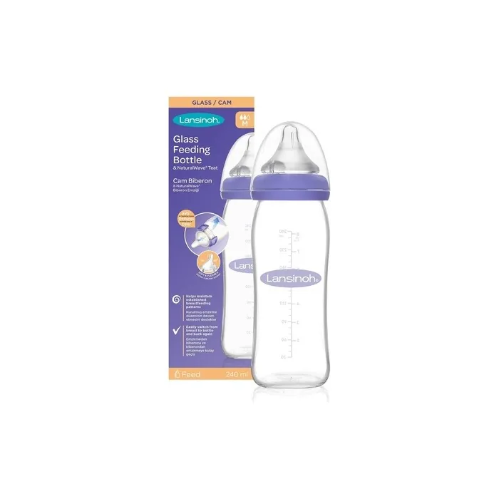 Lansinoh Glass Baby Bottle With Naturalwave Teat Gr. M, 240 Ml