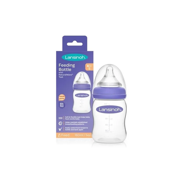 Lansinoh Baby Bottle With Naturalwave Teat 160ml Anticolic Bpa & Bps Free Slow Flow Silicone Teat Purple