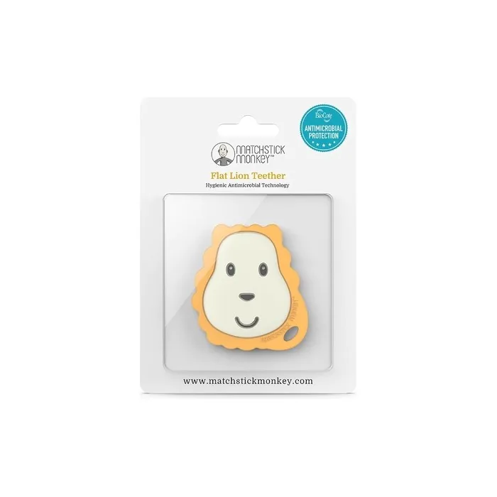 Matchstick Monkey Antimicrobial Silicone Teether Easy To Grip BPA Free 3 Months Old+ 8cm Flat Ludo Lion Face