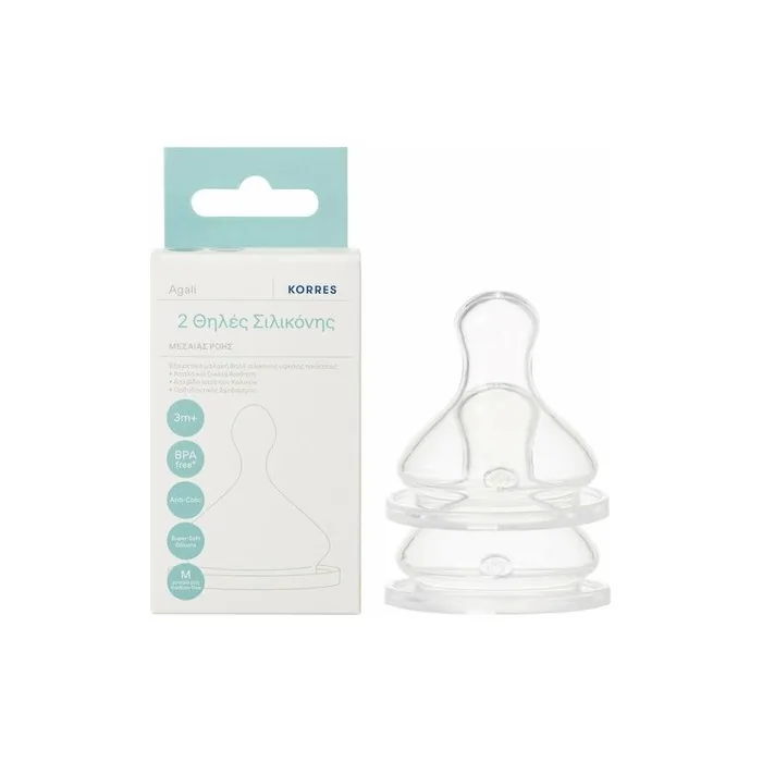 Korres Baby Silicone Nipples Medium Flow 3m 2 Pieces
