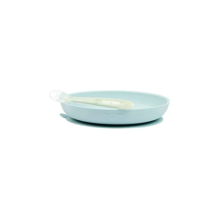 Nattou Silicone Tableware For Kids, Non-Slip Plate + Spoon, Bpa-Free