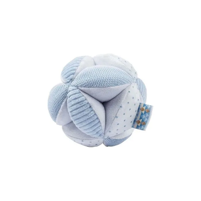Nattou Soft Plush Activity Ball with 4 Features in Light Blue