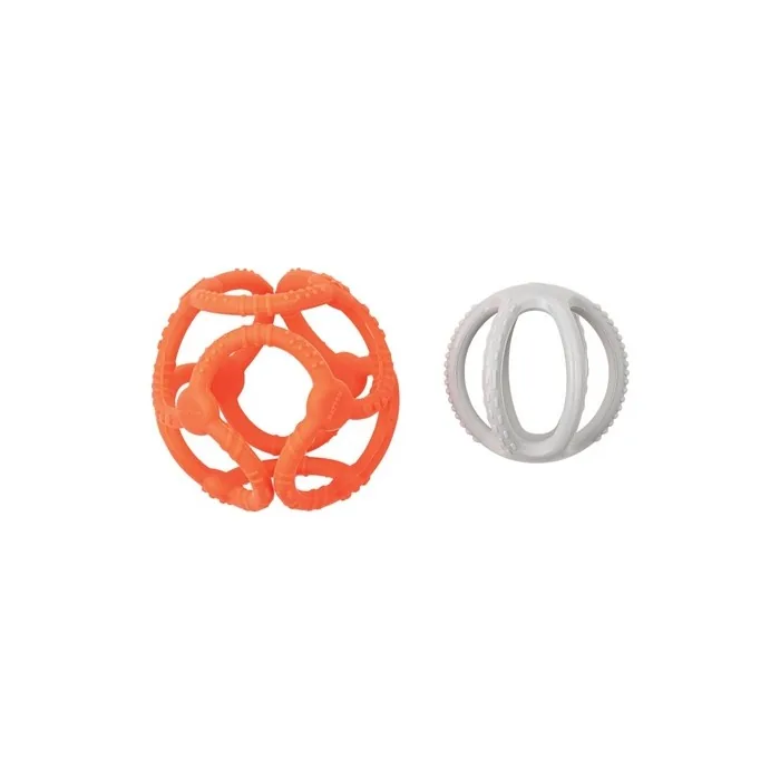 Nattou Teether Silicone Ball Orange Grey 4 Months 2 Pieces