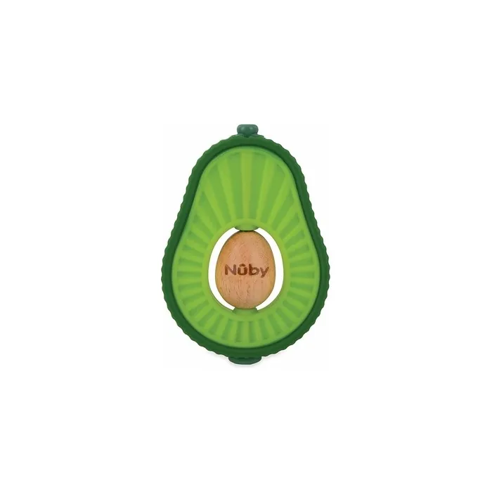 Nuby Avocado Silicone and Wood Teething Toy for Babies and Toddlers BPA-Free 6+ Months