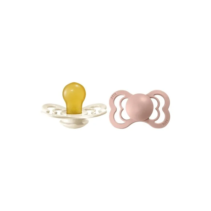 BIBS Supreme Soother BPA Free Dummy Pacifier Symmetrical Nipple Natural Rubber Latex Size 2 Ivory/Blush - Pack of 2