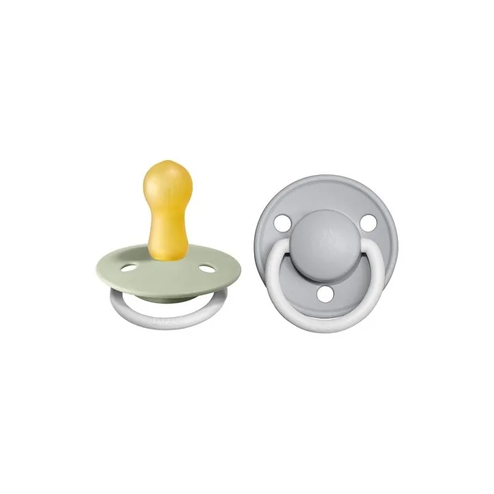 BIBS De Lux Soother BPA Free Dummy Pacifier Round Nipple Natural Rubber Latex Size 2 6-18 Months Sage Night/Cloud Night - Pack of 2