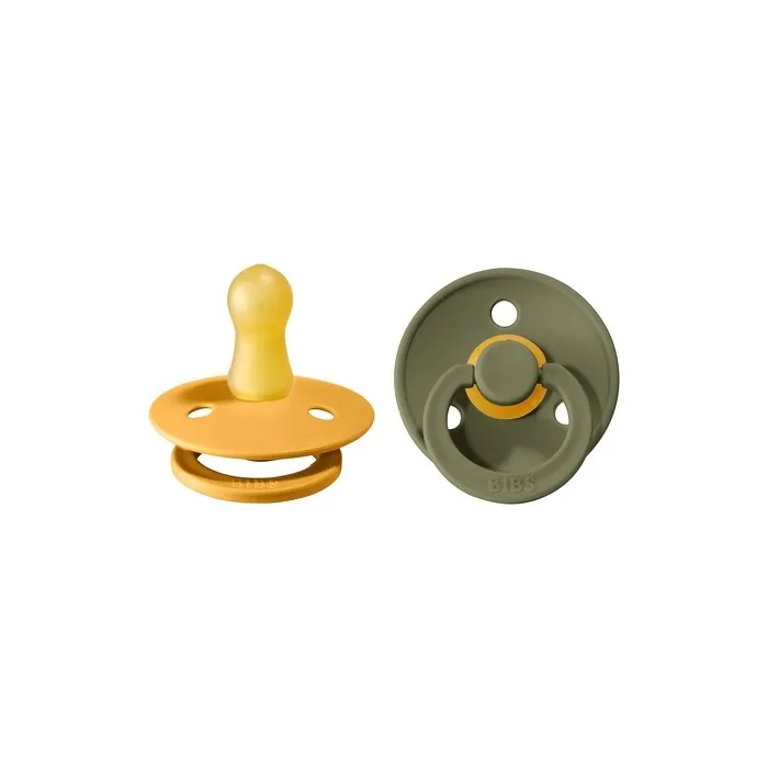 BIBS Colour Soother BPA Free Dummy Pacifier Round Nipple Natural Rubber Latex Size 1 (0-6 Months) - Pack of 2