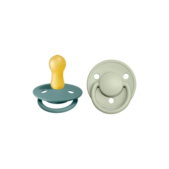 BIBS De Lux Soother BPA Free Dummy Pacifier Round Nipple Natural Rubber Latex Size 2 6-18 Months Island Sea/Sage - Pack of 2