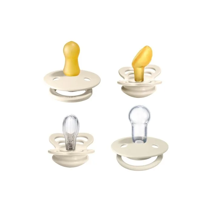 BIBS Try-it Soother BPA Free Round Symmetrical Orthodontic Nipple Natural Rubber/Silicone Size 1 Ivory 4 Count