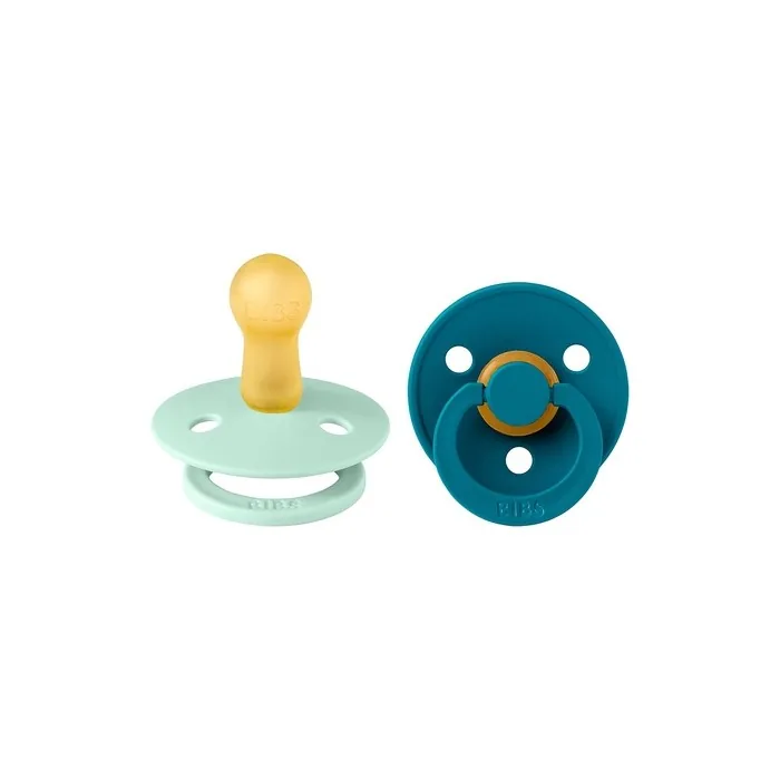 BIBS Colour Soother BPA Free Dummy Pacifier Round Nipple Natural Rubber Latex Size 2 Nordic Mint/Forest Lake 6-18 Months - Pack of 2
