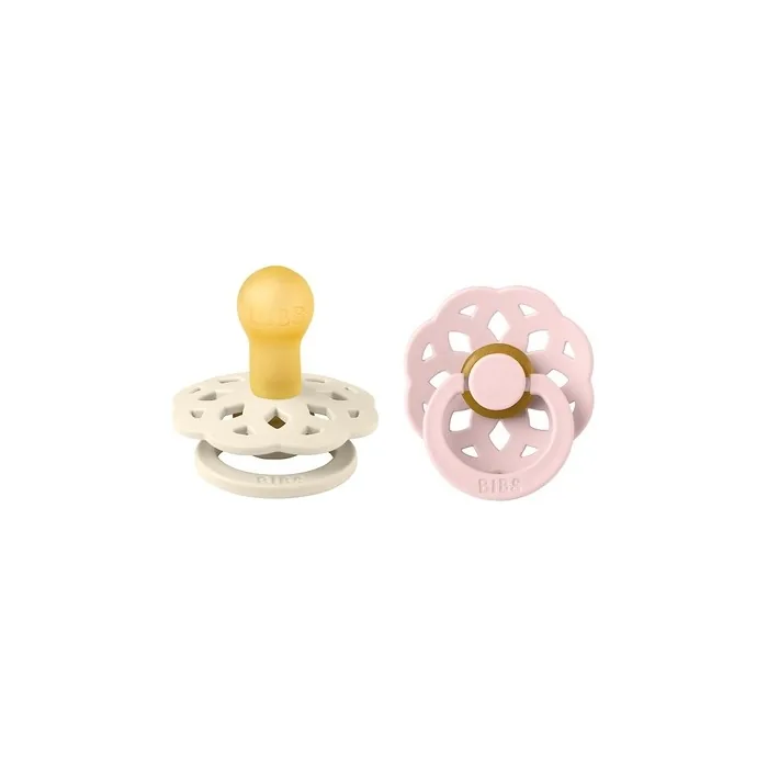 BIBS Boheme Pacifier BPA-Free Latex Nipple Ivory/Blossom 0-6 Months - Pack of 2