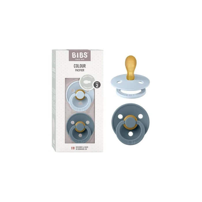 BIBS Pacifiers Set of 2 Colour Pacifier with Symmetrical Nipple BPA-Free Natural Rubber Made in Denmark Baby Blue Petrol 6-18 Symmetrical 6-18 Month