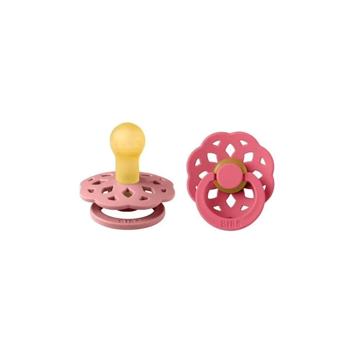 BIBS Boheme Pacifier 2-Pack BPA-Free Cherry Shaped Nipple Natural Rubber/Latex Made in Denmark Size 1 (0-6 Months) Dusty Pink/Coral
