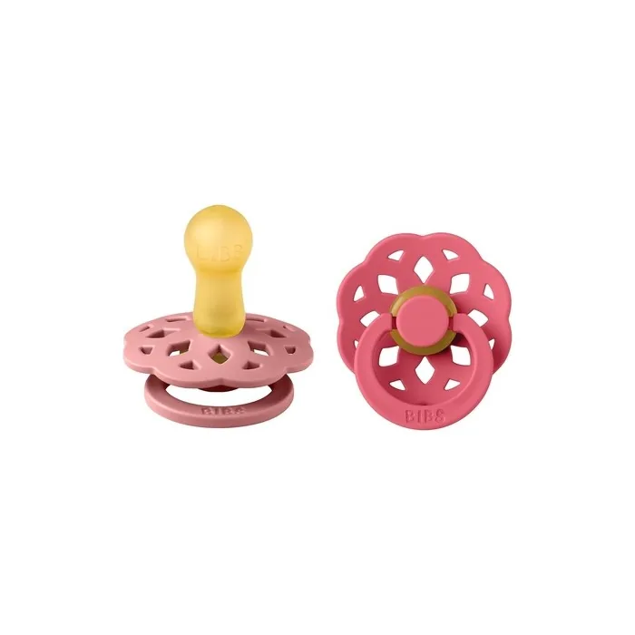 BIBS Boheme Soother 2-Pack BPA Free Dummy Pacifier Round Nipple Natural Rubber Latex Made in Denmark Size 2 6-18 Months Dusty Pink Coral - Pack of 2