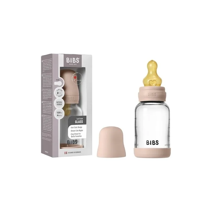 Bibs Baby Glass Bottle 120ml Anticolic Vented Natural Rubber Latex