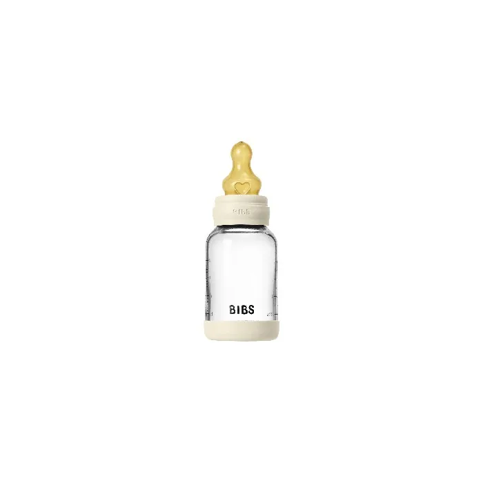 Bibs Glass Baby Bottle Round Latex Slow Flow - Ivory - 120 Ml