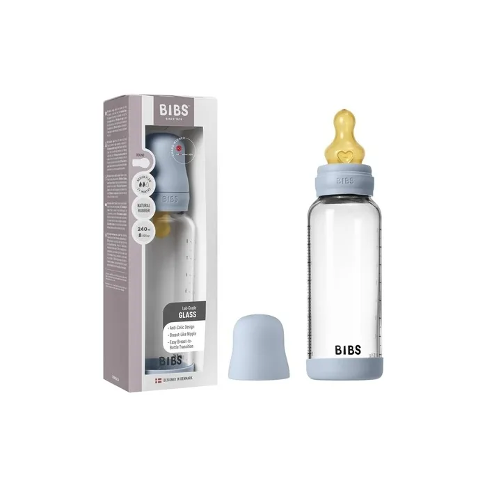 Bibs Baby Glass Bottle 240ml Anticolic Vented Natural Rubber Latex