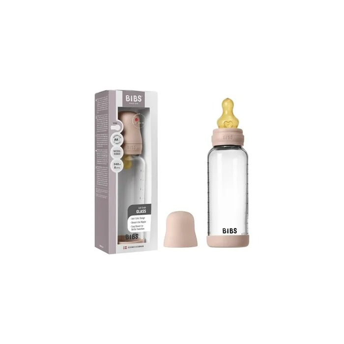Bibs Glass Baby Bottle Latex Medium Flow 240ml