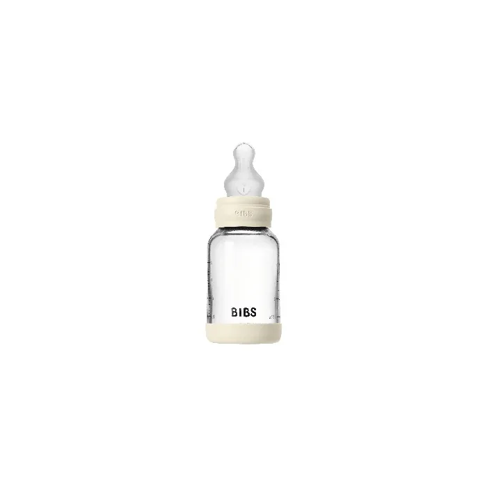 Bibs Glass Baby Bottle Round Silicone 120 Ml Slow Flow - Ivory
