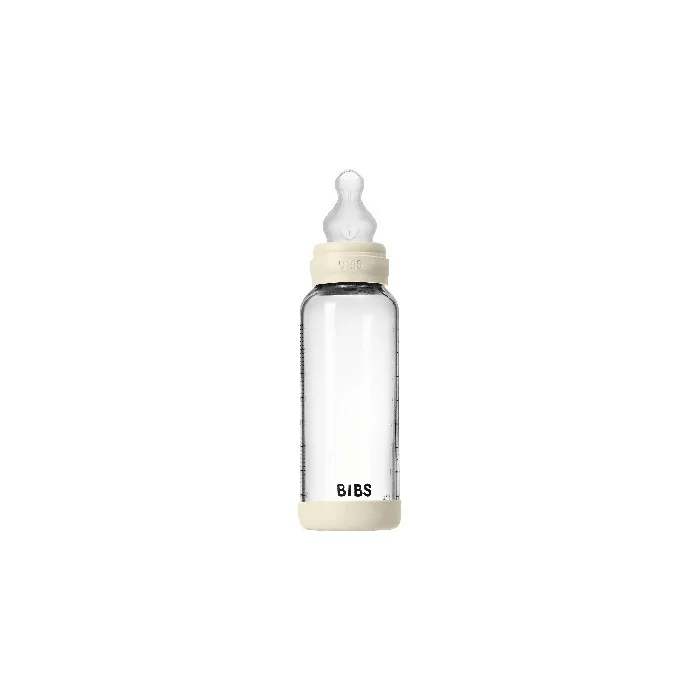 Bibs Glass Baby Bottle Round Silicone Medium Flow - Ivory - 240 Ml