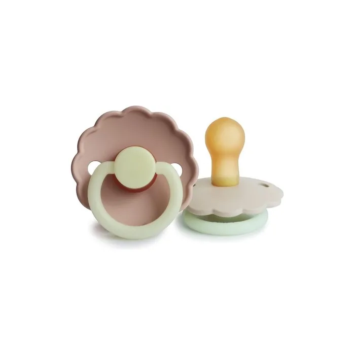 Frigg Daisy Night Pacifier Latex Bpafree Made In Denmark Symmetrical Cherry Shape Size 1 06 Months Blush Nightcream Night Pack Of 2