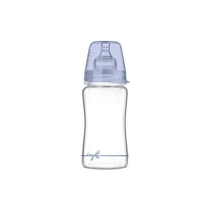 LOVI Anti-Colic Baby Feeding Glass Bottle with Dynamic Teat 250ml Blue - Baby Shower Boy Collection
