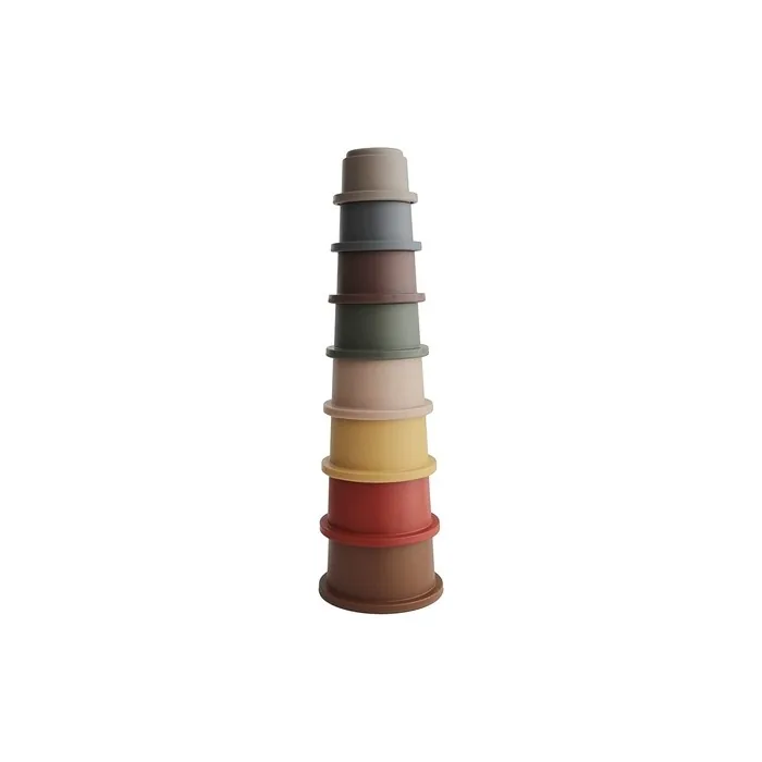 Mushie Stacking Cups 8 Piece Baby Toy Pre-School Learning Toy - Made in Denmark - BPA PVC Phthalate Free Retro