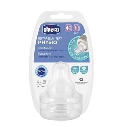 Chicco Physio Anti-Colic Nipple For Bottle Fast Flow 4 Months+ 2 Pieces