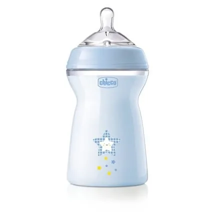 Chicco Naturalfeeling Plastic Bottle 330ml With Silicone Nipple Fast Flow 6m+ Blue