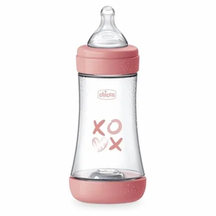 Chicco Perfect 5 Anticolic Feeding Bottle 240ml Medium Flow For 2 Months With Soft Silicone Nipple Biofunctional Feeding Bottle With Intuiflow System 240ml Pink