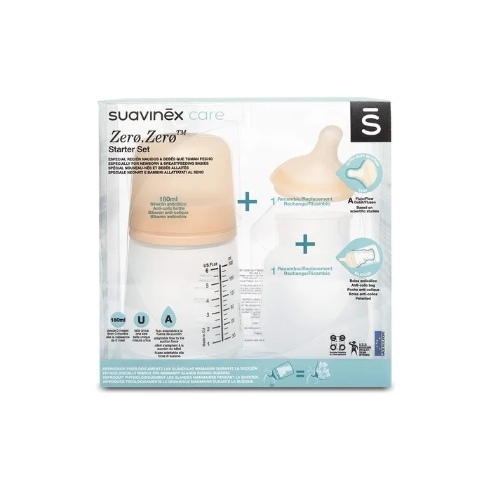 Suavinex Zerø.Zerø Special Breastfeeding Bottle + Teat + Silicone Bag 180ml