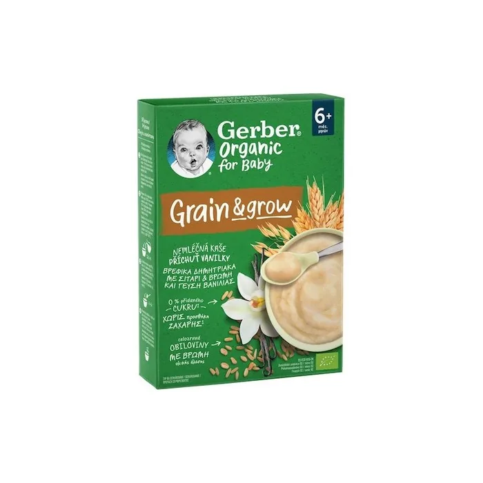 Gerber Organic For Baby 6 Months Grain Grow Baby Cereal With Wheat Oats Vanilla Flavor 200 Grams