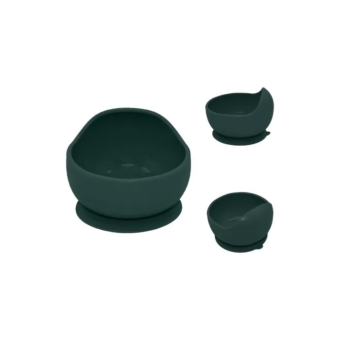 Petite&Mars Silicone Bowl for Toddlers TAKE&MATCH with Suction Cup Non-Slip Bowl BPA-Free Learning Bowls Healthy Silicone Dishwasher Safe Microwave Safe Misty Green