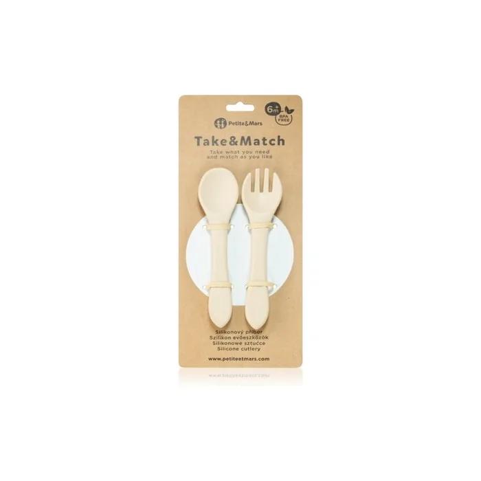 Petite&Mars Take&Match Silicone Cutlery Desert Sand For 6 Months And Older 2 Pieces