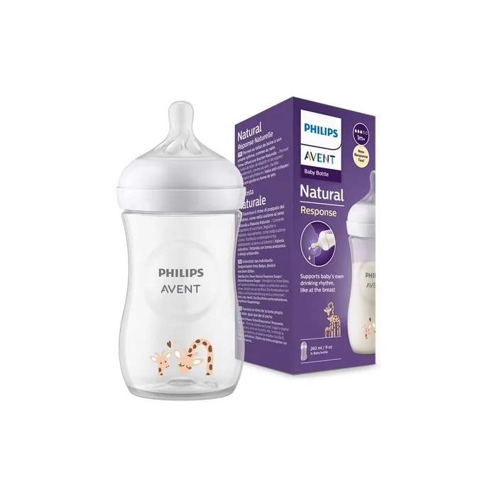 Philips Avent Natural Response Baby Bottle 260ml BPA Free for Babies 1 Month+ Giraffe Pattern