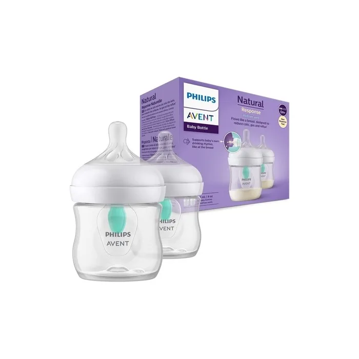 Philips Avent Natural Response Baby Bottle 125ml with AirFree Vent BPA Free for Newborn Babies - Pack of 2