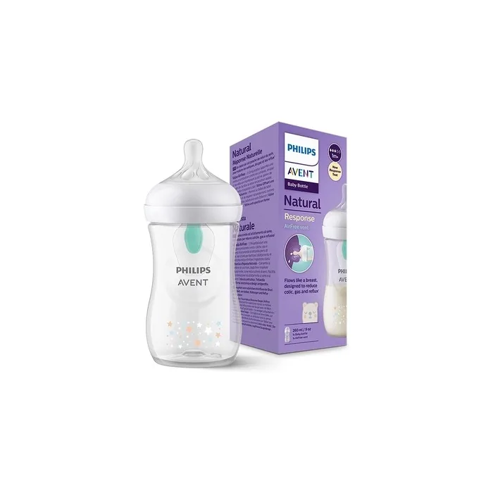 Philips Avent Natural Bottle with Responsive Pacifier and AirFree Anti-Colic Insert 260ml Decor Bear