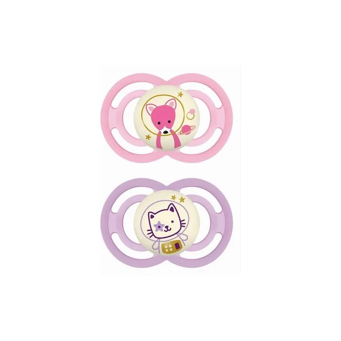 MAM Perfect Night S210 Pacifier with Ultra Soft Silicone Teat for Babies 16 Months and Up Glow in The Dark with Self-Sterilizing Box Pink 2 Count