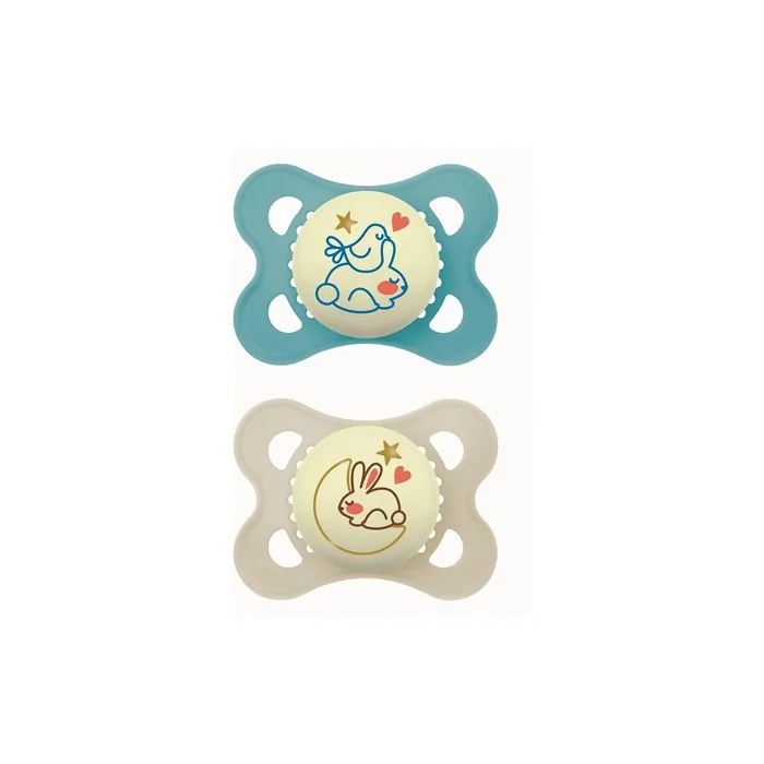 MAM Glow in the Dark Pacifier 2-6 Months with Symmetrical Silicone Nipple - Pack of 2