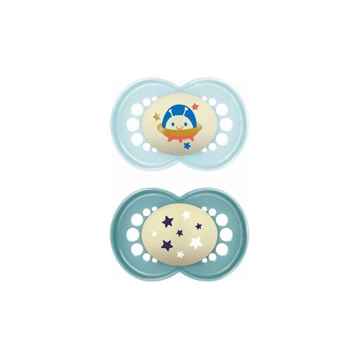Mam Original Night Orthodontic Silicone Pacifier For Boys, 16+ Months, Blue Color, Pack Of 2