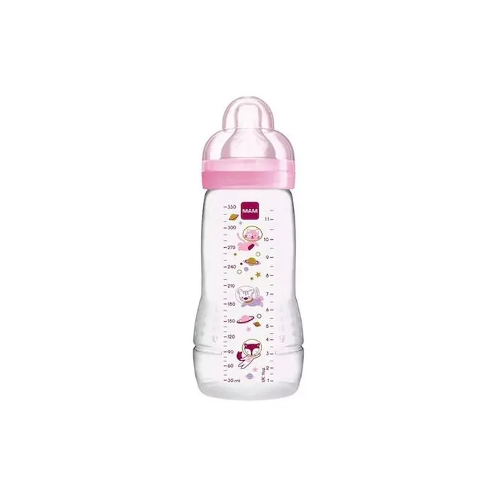Mam Easy Active Bottle - Plastic Baby Bottle With Silicone Nipple For Girls, 4 Months, 330ml